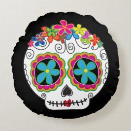Señorita Calavera Day of the dead Sugar Skull Rund Kudde