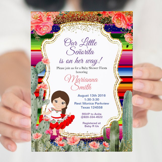 Senorita Fiesta Baby Shower Guld Girl-inbjudan Inbjudningar (Skapare uppladdad)