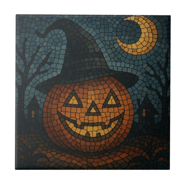 Sensational Mosaic Pumpkin Halloween Kakelplatta (Framsidan)