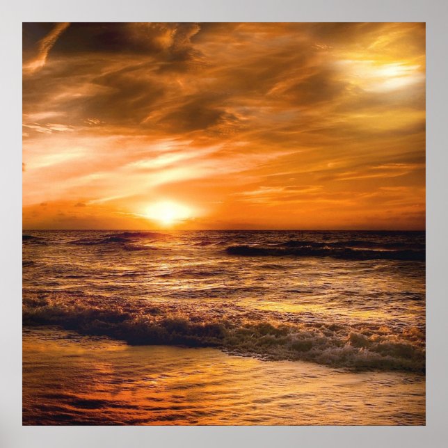 sensationell solnedgång på en romantisk strand poster (Framsidan)