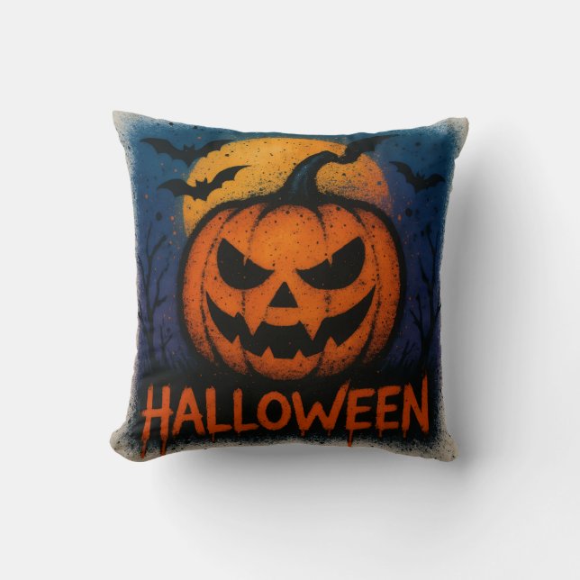 Sensationell Spraykonst Pumpa Halloween Kudde (Framsida)