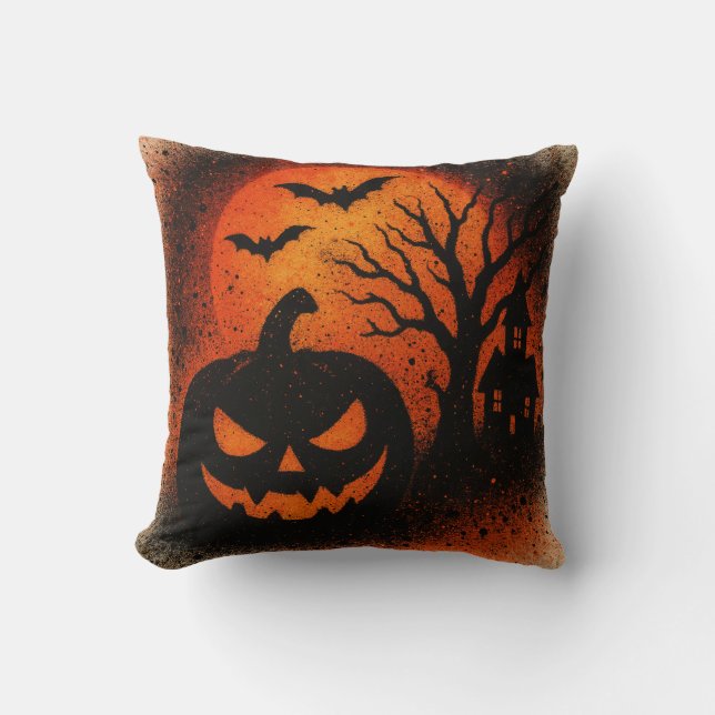 Sensationell Spraykonst Pumpa Halloween Kudde (Framsida)