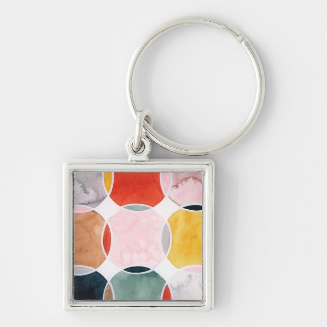 Sensitet - Circle Mönster Fyrkantig Silverfärgad Nyckelring (Framsidan)