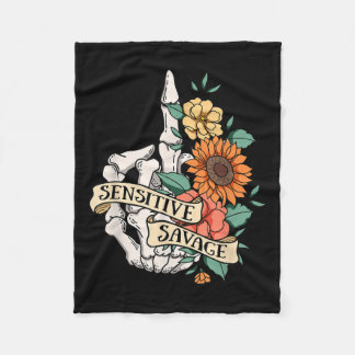 Sensitive Savage Flower Skeleton Dead Inside Motiv Fleecefilt