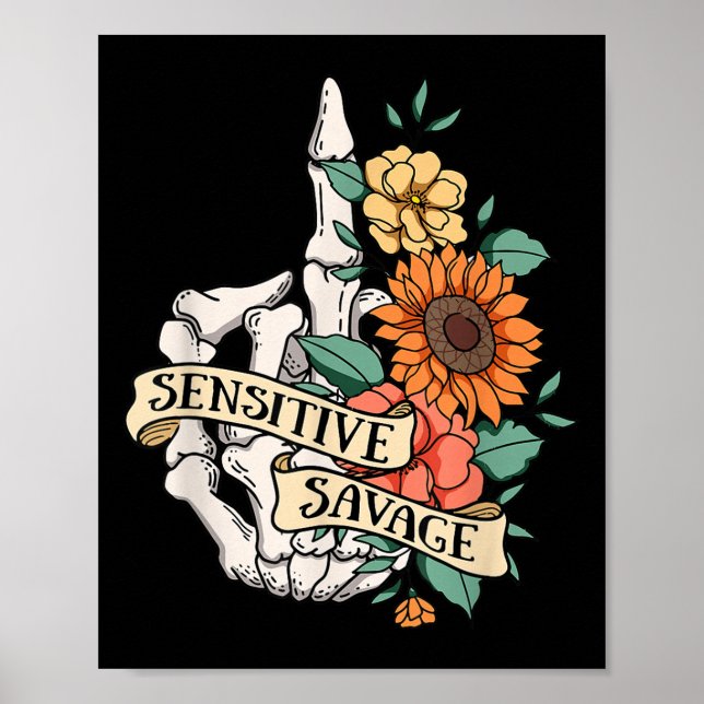 Sensitive Savage Flower Skeleton Dead Inside Motiv Poster (Framsidan)