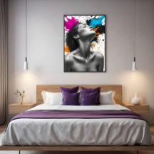 Sensuell Girl Monochrome Porträtt med Färg Stänk