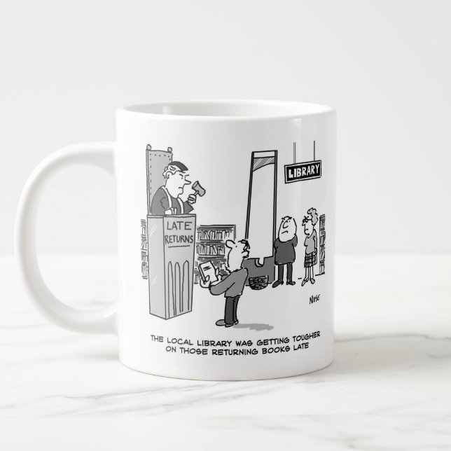 Sent Bibliotek Bok. Svår straffavgift för sena åte Jumbo Mugg (Vänster)