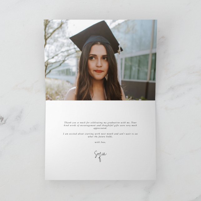 Sent Elegant Skript Studenten Photo + Message Tack Kort (Inuti)