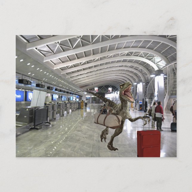 Sent för Flygplan Dinosaur Raptor Funny Vykort (Framsida)