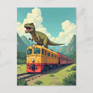 Sent för Tåg Dinosaur Raptor Funny Postcard Vykort