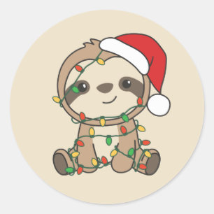 Sent jul Vinter Animals Sloths Classic Roun Runt Klistermärke