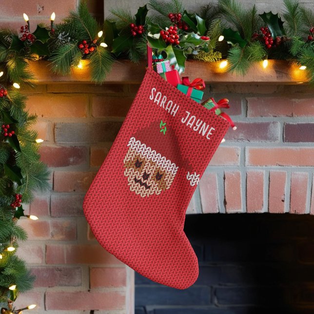 Sent julklapp liten julstrumpa (Santa Sloth is coming to town & he's here on this festive red christmas stocking. Just add your name)