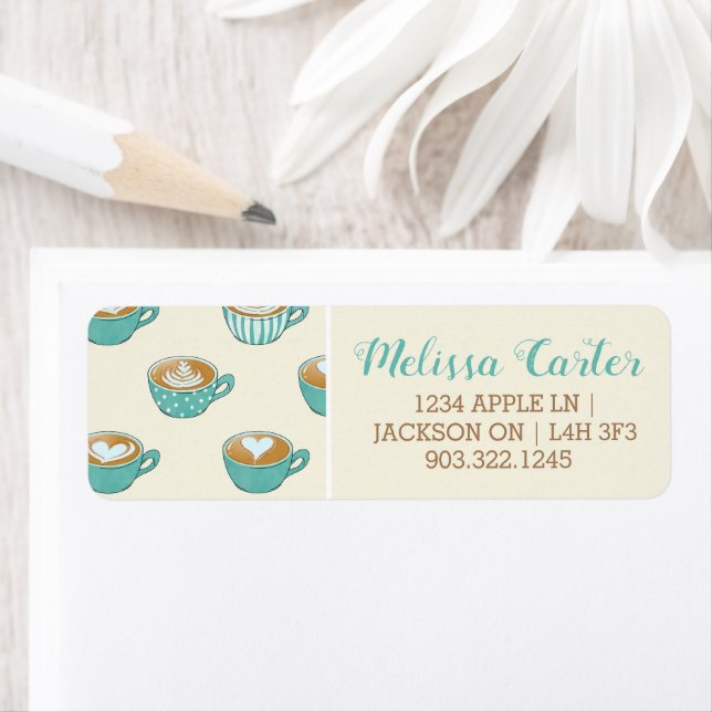 Sent konst i Cute Blue Kaffe koppar Returadress Etikett (Insitu)