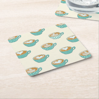 Sent konst i Cute Blue Kaffe koppar Underlägg Papper Kvadrat