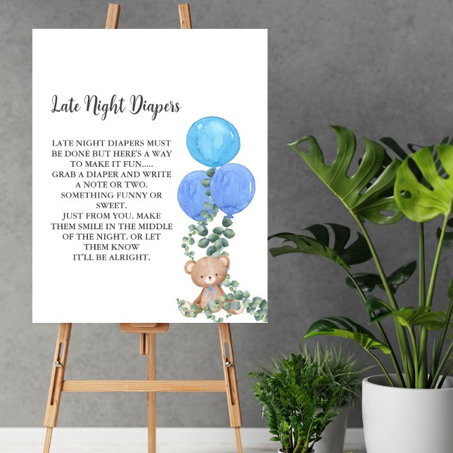 Sent kvällsdiaper Oh Boy Bear Balloon Eucalyptus Poster (Skapare uppladdad)