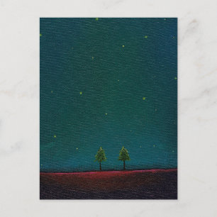Sent kvällsmöte mörk Starry himlar nature träd art Vykort