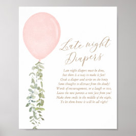 Sent kvällsöppning Rosa Balloon Girl Baby Shower Poster
