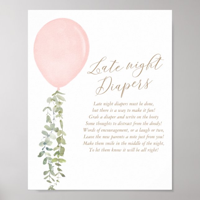 Sent kvällsöppning Rosa Balloon Girl Baby Shower Poster (Framsidan)