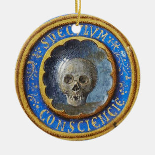 Sent medeleval Manuscript Skull Julgransprydnad Keramik