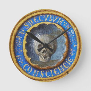 Sent medeleval Manuscript Skull Rund Klocka