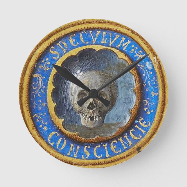 Sent medeleval Manuscript Skull Rund Klocka (Framsida)