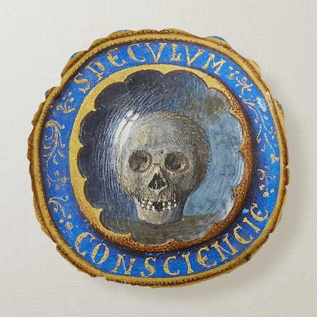 Sent medeleval Manuscript Skull Rund Kudde (Framsidan)