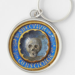 Sent medeleval Manuscript Skull Rund Silverfärgad Nyckelring