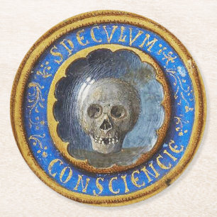 Sent medeleval Manuscript Skull Underlägg Papper Rund