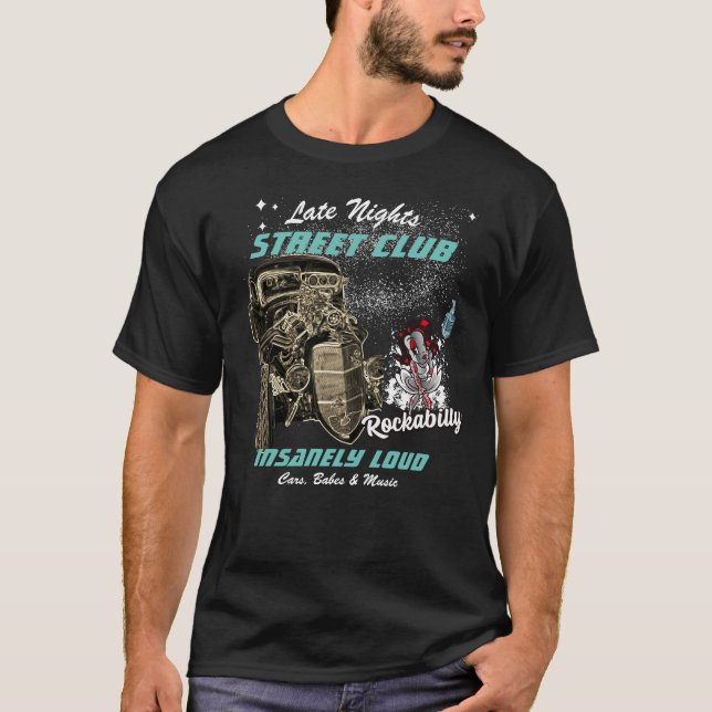Sent natt Rockabilly Street Klubb Råtta Rod Graphi T Shirt (Framsida)