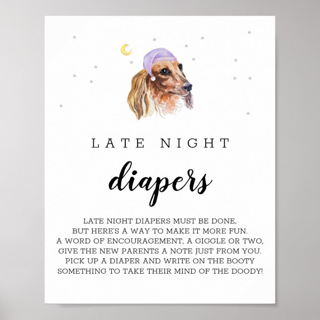 Sent nattblöjor Dachshund Watercolor Sign Poster (Framsidan)