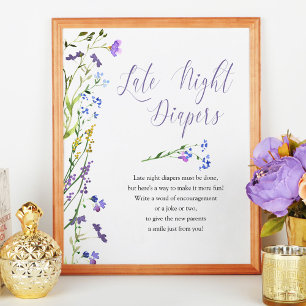 Sent nattdaggdagstidningar Lila Wildblomme Baby Sh Poster