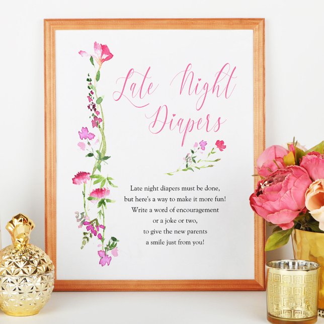 Sent nattdaggdagstidningar Rosa Wildblomme Baby Sh Poster (Baby Shower Game Sign from my Pink Wildflower Collection. Message me to create more items.)