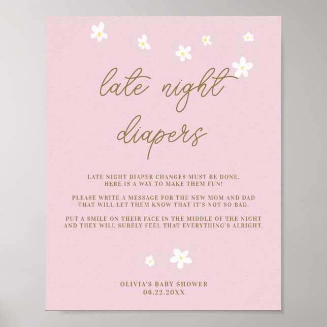 Sent nattdagstidningar Baby Shower Boho Daisys Ros Poster (Framsidan)