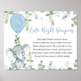 Sent nattdagstidningar, babyduschspel, blåelefant poster