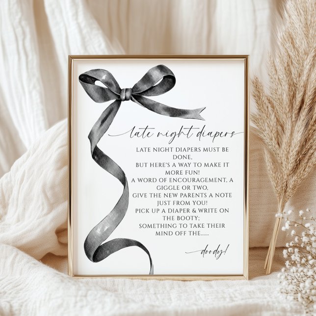 Sent nattdagstidningar Black Bow Baby Shower Poster (Skapare uppladdad)