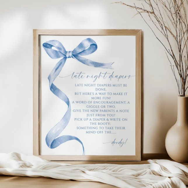 Sent nattdagstidningar Blue Bow Baby Shower Poster (Skapare uppladdad)