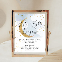 Sent nattdagstidningar Blue Guld Måne Baby Shower  Poster
