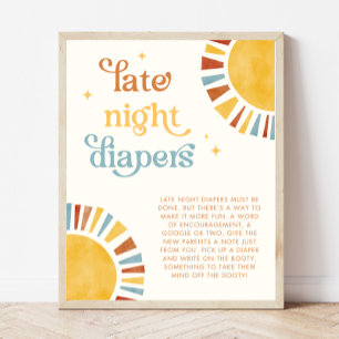 Sent nattdagstidningar Boho Sol Baby Shower Sign Poster
