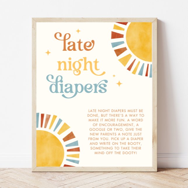 Sent nattdagstidningar Boho Sol Baby Shower Sign Poster (Skapare uppladdad)