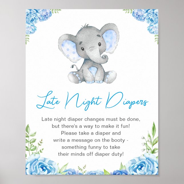 Sent nattdagstidningar Boy Elephant Baby Shower Pe Poster (Framsidan)