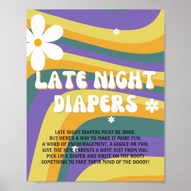 Sent nattdagstidningar Hippe Groovy Baby Shower Poster (Framsidan)