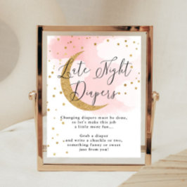 Sent nattdagstidningar Rosa Guld Måne Baby Shower  Poster