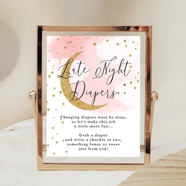 Sent nattdagstidningar Rosa Guld Måne Baby Shower  Poster (Skapare uppladdad)