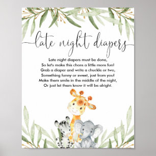 Sent nattdagstidningar, safari-djur för babyduschs poster