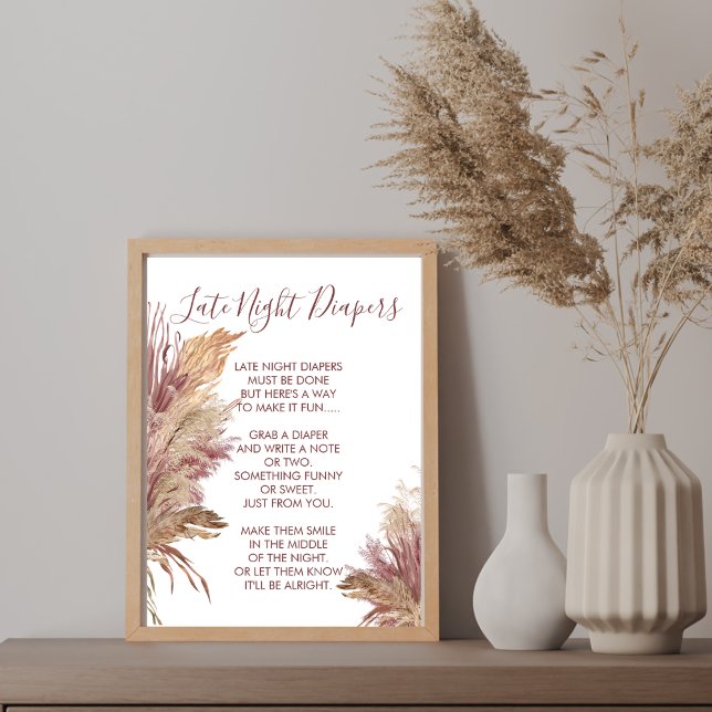 Sent nattdagstrykningsskylt Pampas Grass Mauve Ros Poster (Skapare uppladdad)