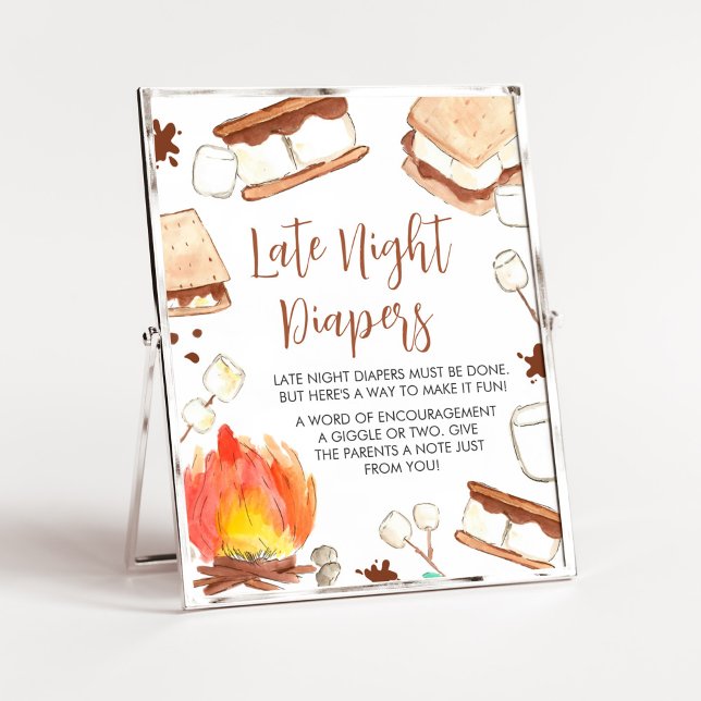 Sent nattliga dagstidningar för skolbarn poster (Smore Fun Baby Shower Late Night Diapers Sign)
