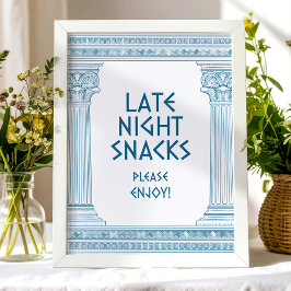 Sent nattskylt över Snacks party med grekiskt tema Poster