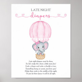Sent på natten blir Rosa Elephant Baby Shower-spel Poster