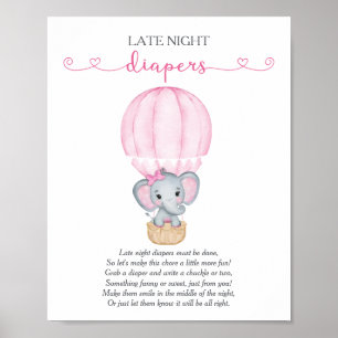 Sent på natten blir Rosa Elephant Baby Shower-spel Poster