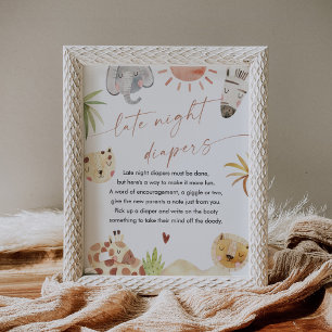 Sent på natten, blöjor, babyskylt poster